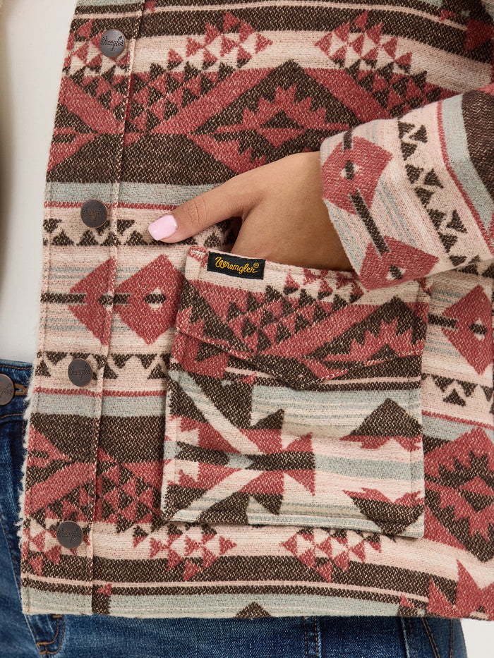 Wrangler Women's Retro Burgundy Aztec Sherpa Lined Jacquard Barn Jacket 112368301