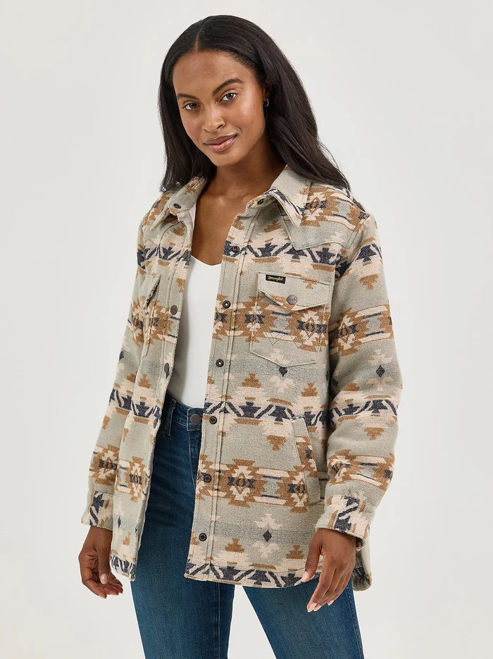 Wrangler Women's Retro Pale Green Aztec Quilt Lined Jacquard Shacket 112368299