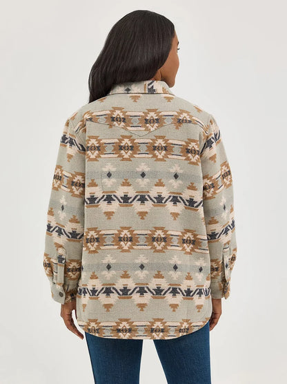 Wrangler Women's Retro Pale Green Aztec Quilt Lined Jacquard Shacket 112368299