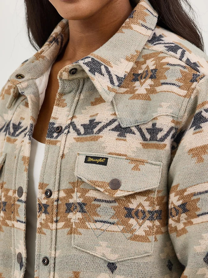 Wrangler Women's Retro Pale Green Aztec Quilt Lined Jacquard Shacket 112368299