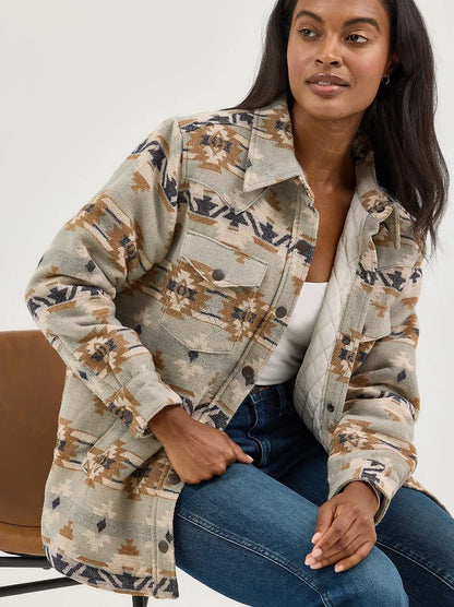Wrangler Women's Retro Pale Green Aztec Quilt Lined Jacquard Shacket 112368299