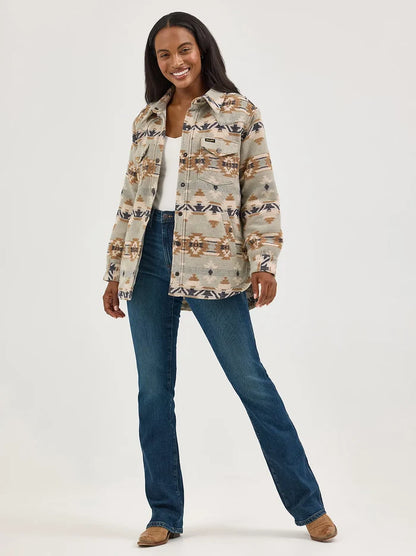 Wrangler Women's Retro Pale Green Aztec Quilt Lined Jacquard Shacket 112368299