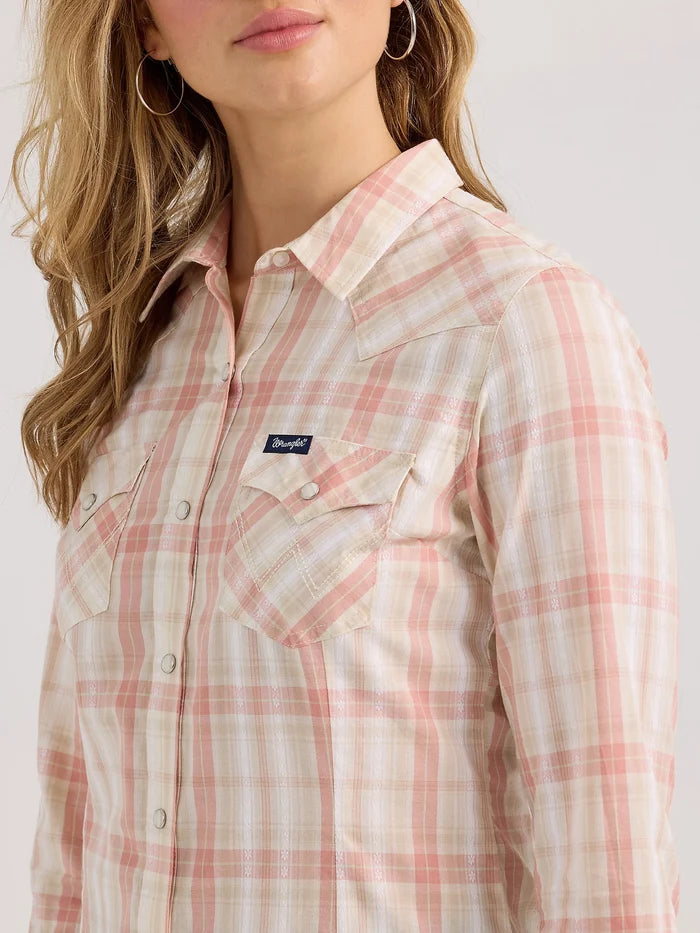 Wrangler Women's Rosy Plaid Slim Fit Snap Long Sleeve Western Shirt 112361631-Painted Cowgirl Western Store