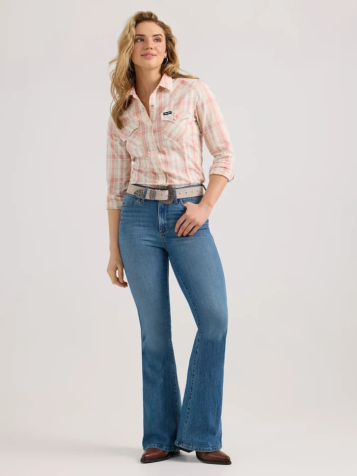 Wrangler Women's Rosy Plaid Slim Fit Snap Long Sleeve Western Shirt 112361631-Painted Cowgirl Western Store