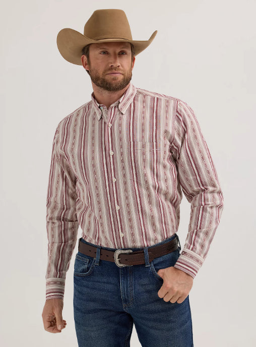 Wrangler X Cody Johnson Burgundy Stripe Button Long Sleeve Western Shirt 112357669