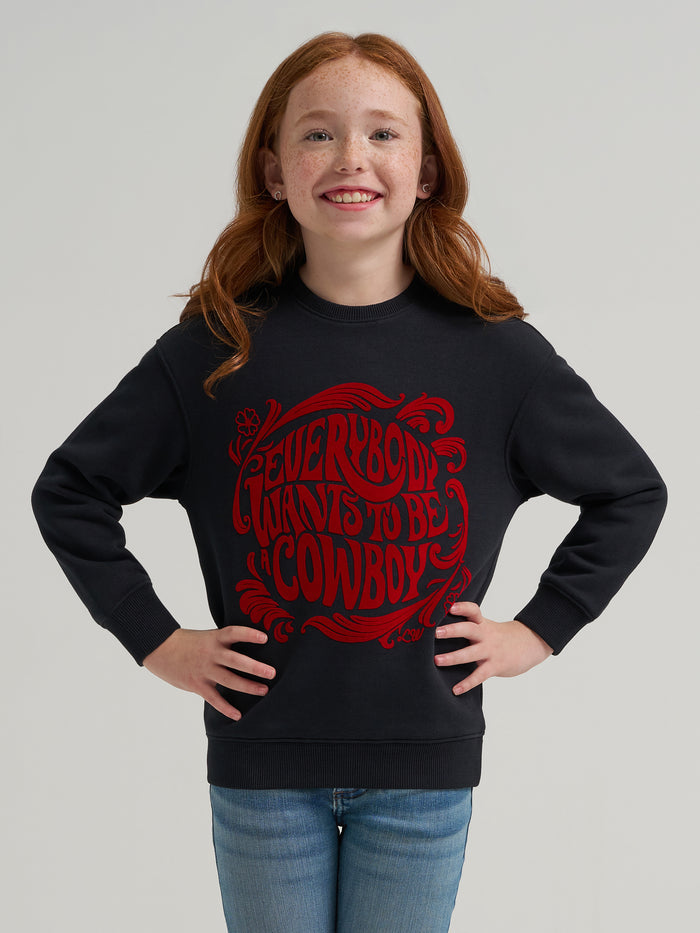 Wrangler X Lainey Wilson Girl's Black 'Everybody Wants to be a Cowboy' Sweatshirt 112371835