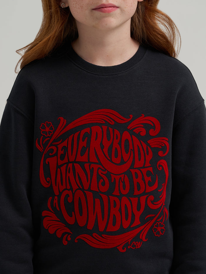 Wrangler X Lainey Wilson Girl's Black 'Everybody Wants to be a Cowboy' Sweatshirt 112371835