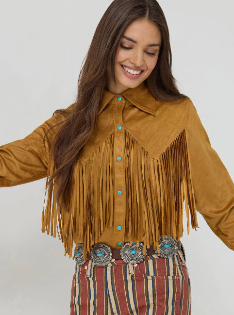 Wrangler X Women's Lainey Wilson Bone Brown Fringe Out Snap Long Sleeve Shirt 112360615