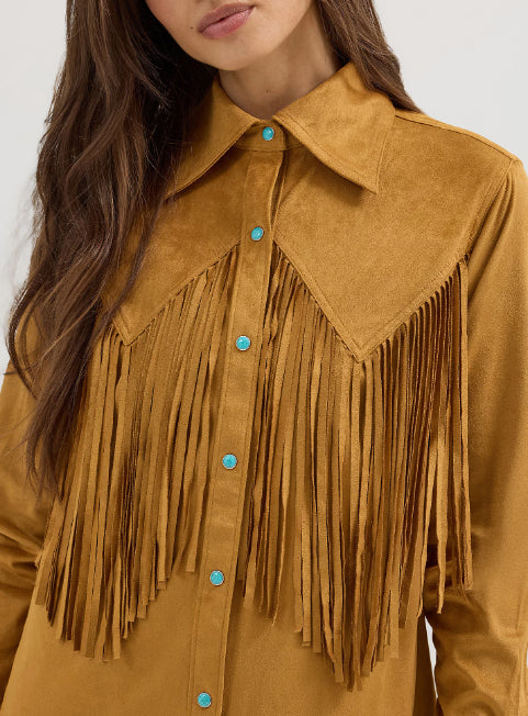 Wrangler X Women's Lainey Wilson Bone Brown Fringe Out Snap Long Sleeve Shirt 112360615