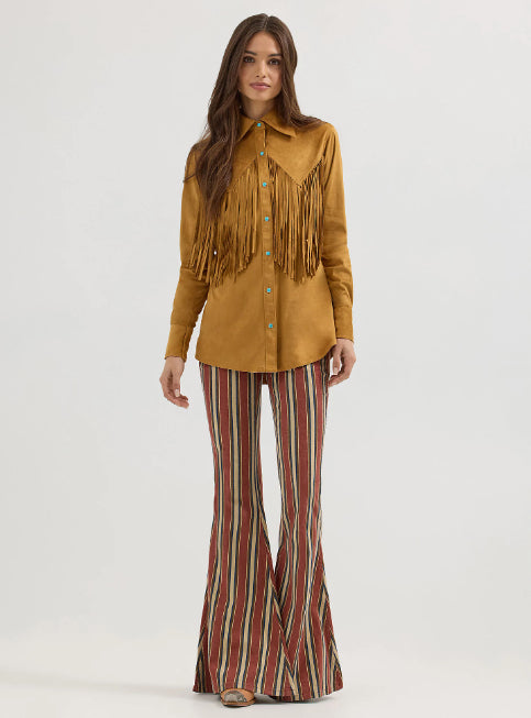Wrangler X Women's Lainey Wilson Bone Brown Fringe Out Snap Long Sleeve Shirt 112360615
