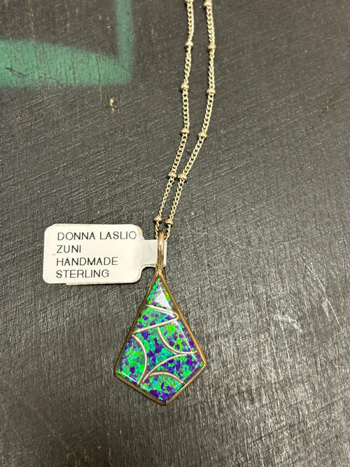 Zuni Opal & Sterling Silver Navajo Handmade by Donna Laslio Necklace-Painted Cowgirl Western Store